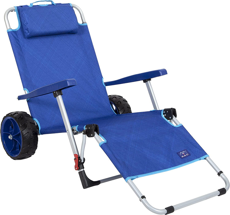 Beach Day Foldable Chaise Lounge Chair with Integrated Wagon Pull Cart Combination and Heavy Wheels - Perfect for Beach, Backyard, Pool or Picnic