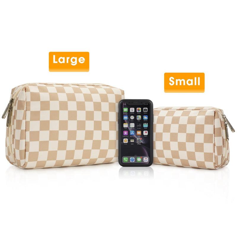 Large Checkered Makeup Bag Zipper Pouch Travel Cosmetic Bag Organizer for Women (Large, Light Checkerboard)