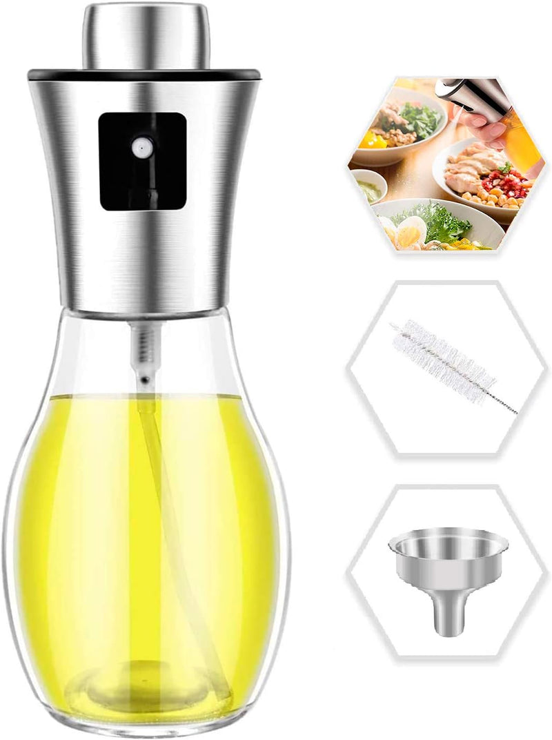 Oil Spray Bottle for Cooking 200Ml with Brush and Stainless Steel Funnel Olive Oil Sprayer and Vinegar Dispenser Bottle for BBQ Baking Roasting Frying Oil Control Diet