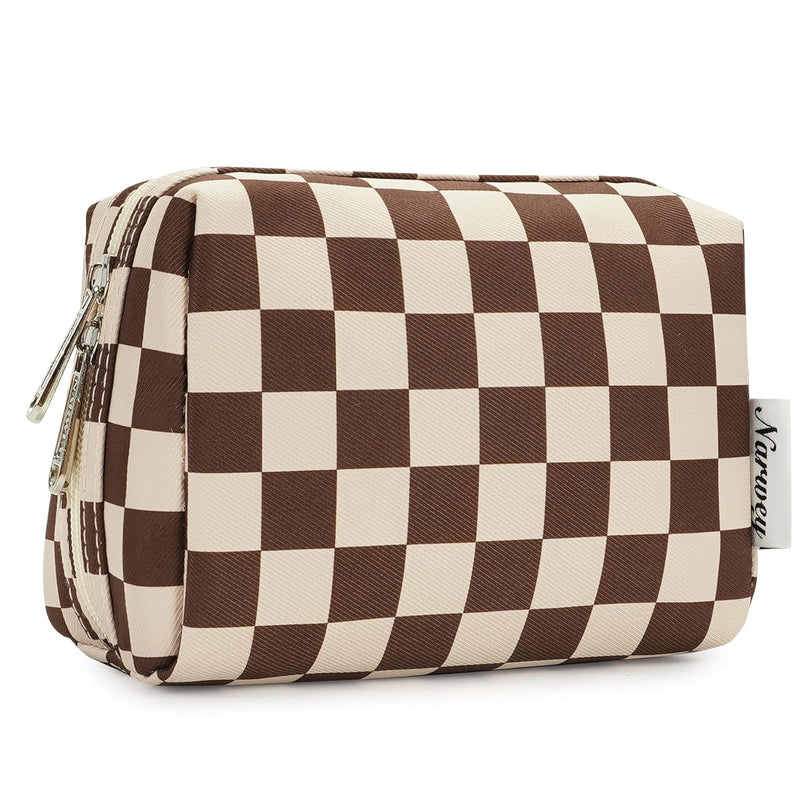 Large Checkered Makeup Bag Zipper Pouch Travel Cosmetic Bag Organizer for Women (Large, Light Checkerboard)