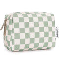 Large Checkered Makeup Bag Zipper Pouch Travel Cosmetic Bag Organizer for Women (Large, Light Checkerboard)