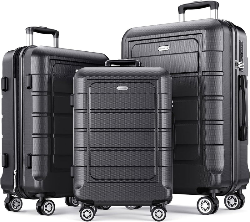 Luggage Sets Expandable PC+ABS Durable Suitcase Double Wheels TSA Lock 3Pcs, Champagne