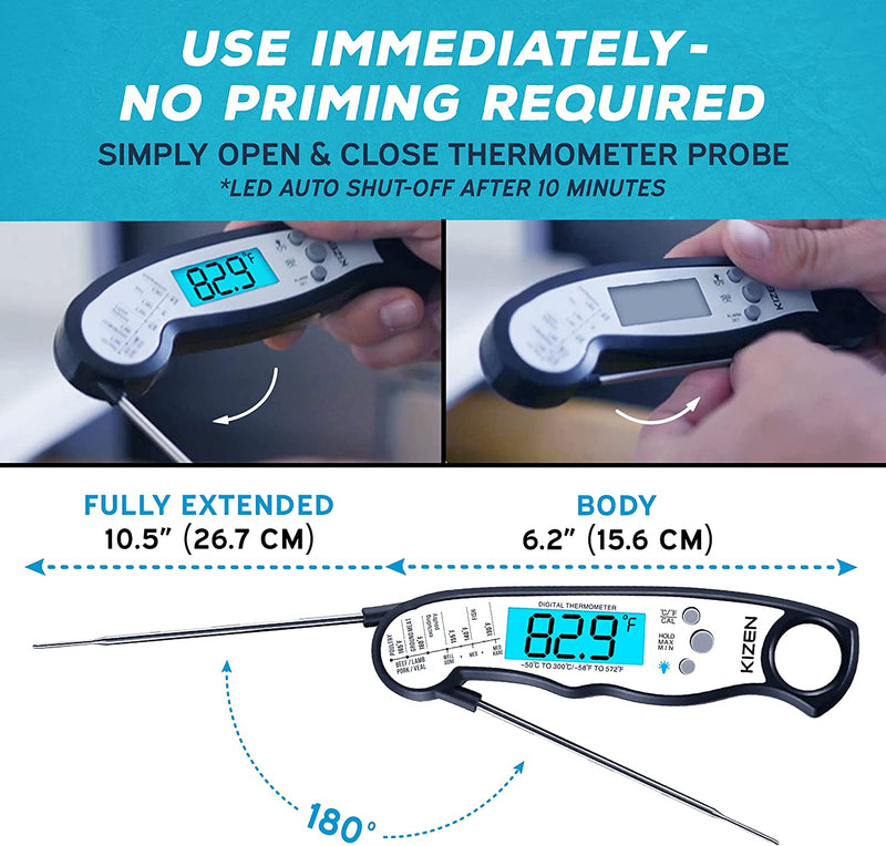 Instant Read Meat Thermometer Digital - Food Thermometer for Cooking, Grill, Oven, BBQ - Probe Thermometer for Kitchen