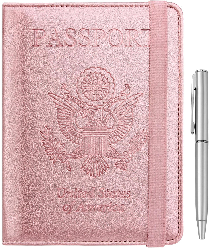 Passport Holder for Travel, RFID Passport Cover Wallet for Women Men, PU Leather Passport Book Card Holder Case with Pen, Travelling Essentials for Flying