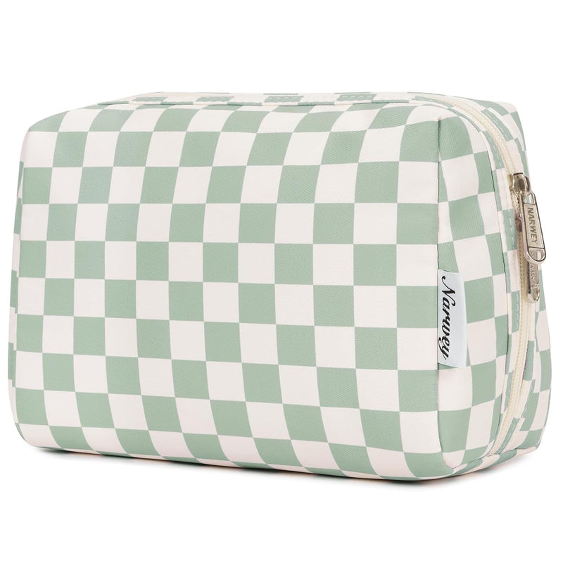 Large Checkered Makeup Bag Zipper Pouch Travel Cosmetic Bag Organizer for Women (Large, Light Checkerboard)