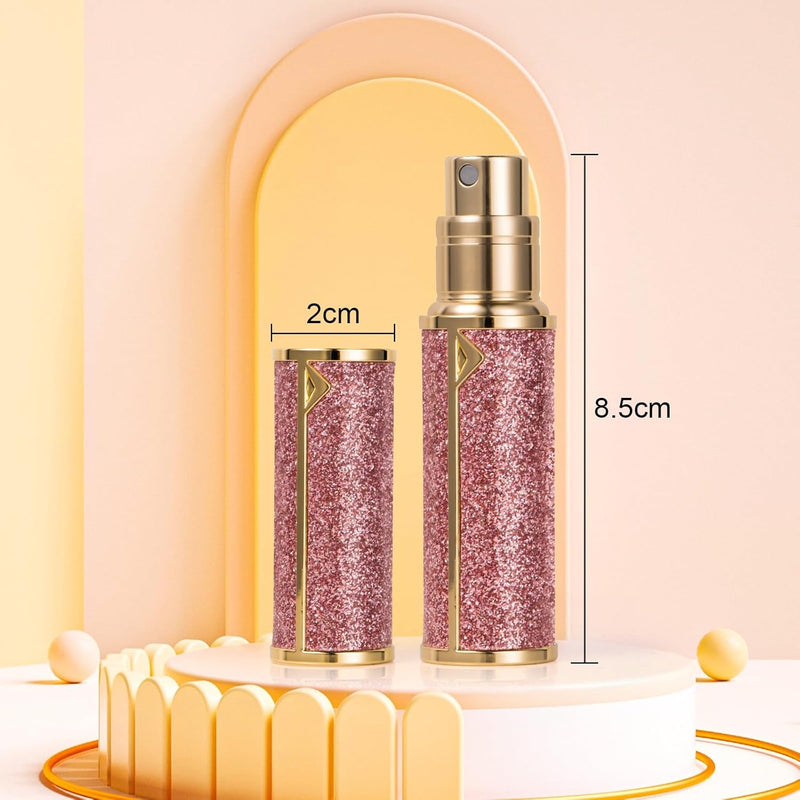 Perfume Travel Refillable Atomizer, Luxury Glitter Bling Bottom Filling Perfumes Bottle, Mini Fragrances Dispenser, Portable Cologne Sprayer Pocket Size 5Ml for Plane Trip Gift, Sparkling Pink