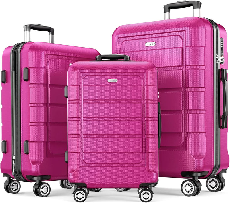 Luggage Sets Expandable PC+ABS Durable Suitcase Double Wheels TSA Lock 3Pcs, Champagne