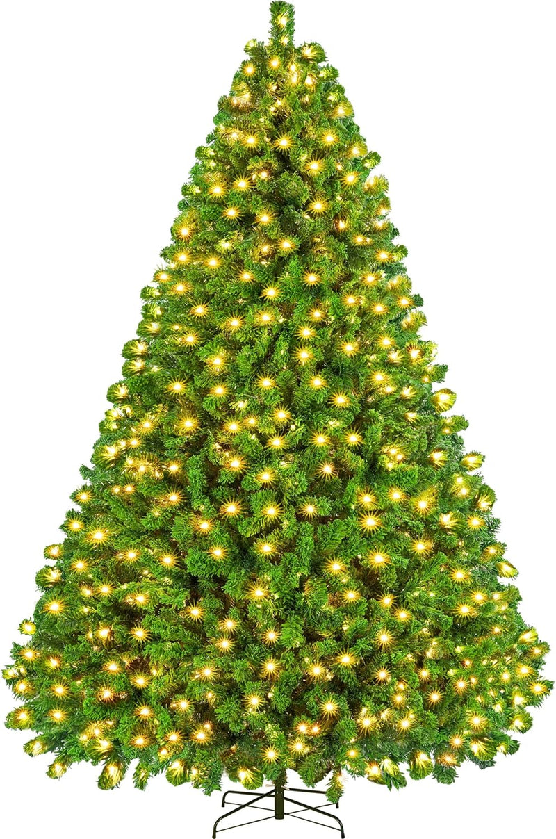 4.5Ft Pre-Lit Artificial Christmas Tree with Incandescent Warm White Lights, Snow Flocked Full Prelighted Xmas Tree W/340 Branch Tips, 150 Incandescent Lights & Foldable Stand, Green & White