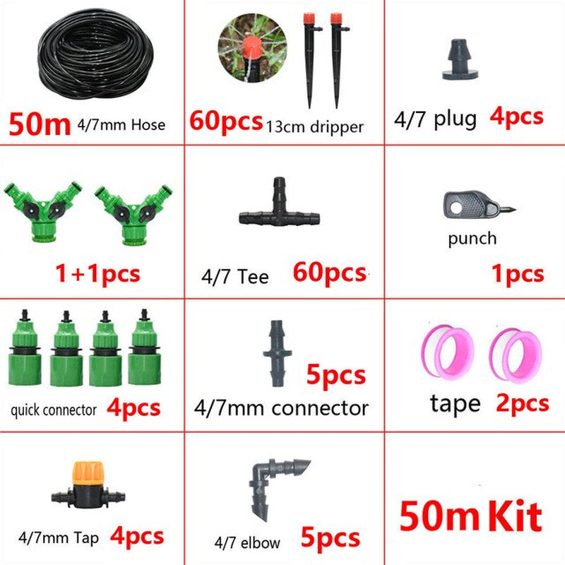 5-50M Automatic Garden Watering System DIY Timer Water Drip Irrigation System Plant Watering Kit Red Drippers Set