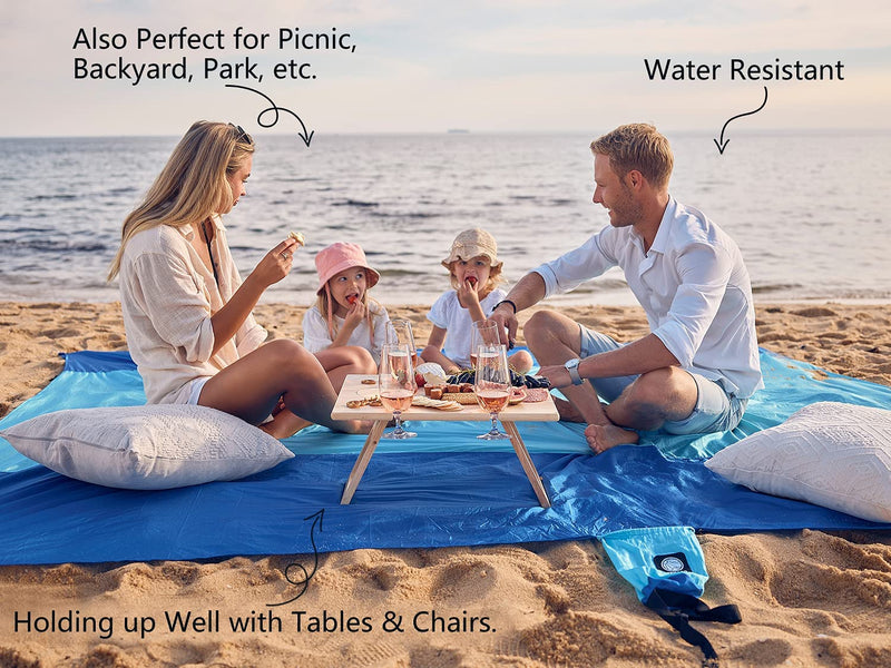 Beach Blanket Sandproof, Extra Large Beach Mat, Big & Compact Sand Free Mat Quick Drying, Lightweight & Durable with 6 Stakes & 4 Corner Pockets