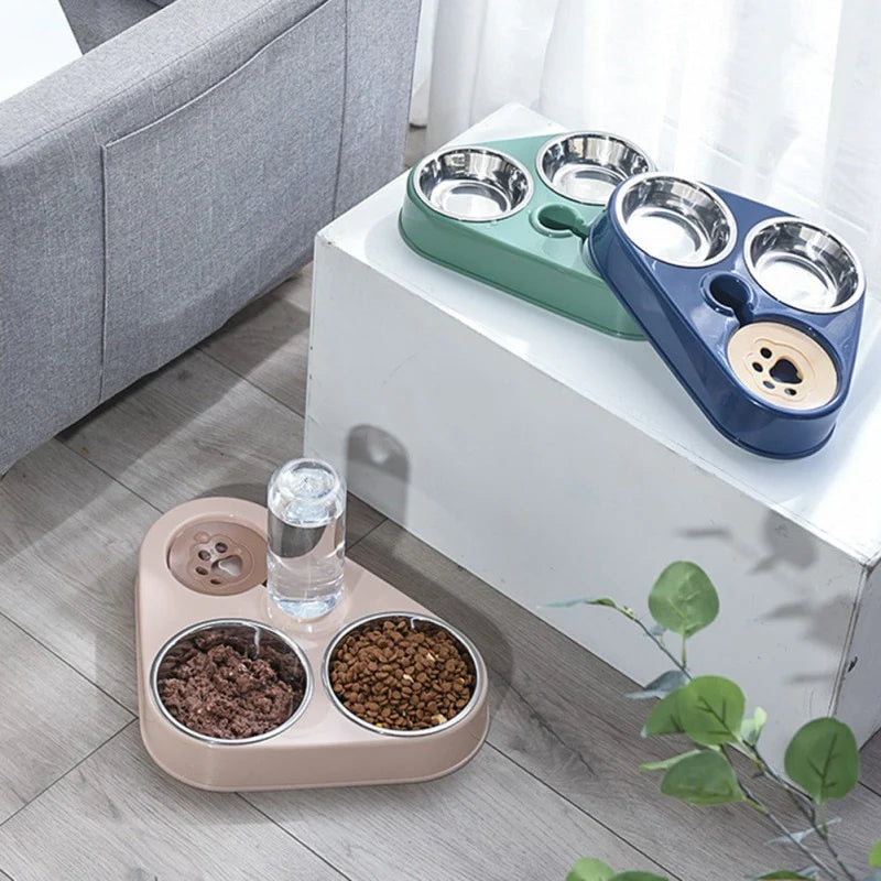 High Quality 500ML Pet Feeder Bowl with Dog Water Bottle Automatic Drinking Pet Bowl Cat Food Bowl Pet Stainless Steel Double 3 Bowl