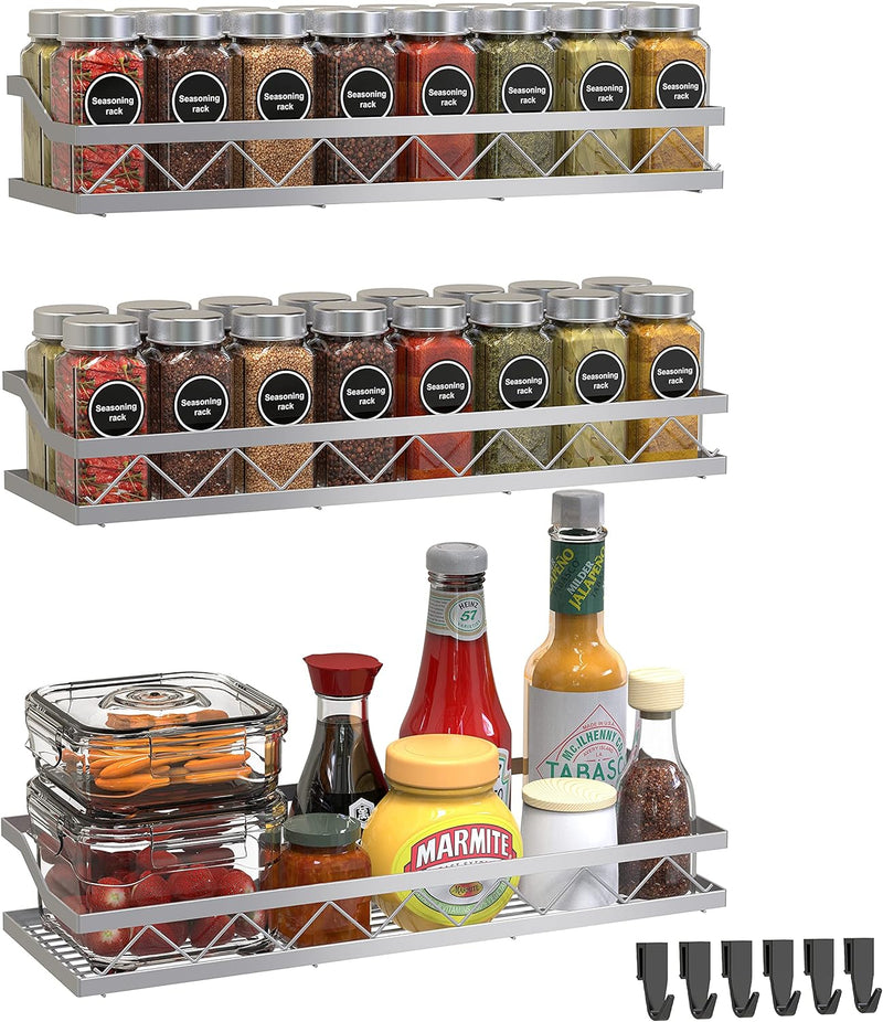 Cabinet Wall Mount Hanging Spice Rack Organizer (3 Pack)