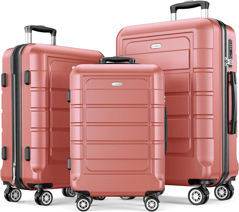 Luggage Sets Expandable PC+ABS Durable Suitcase Double Wheels TSA Lock 3Pcs, Champagne