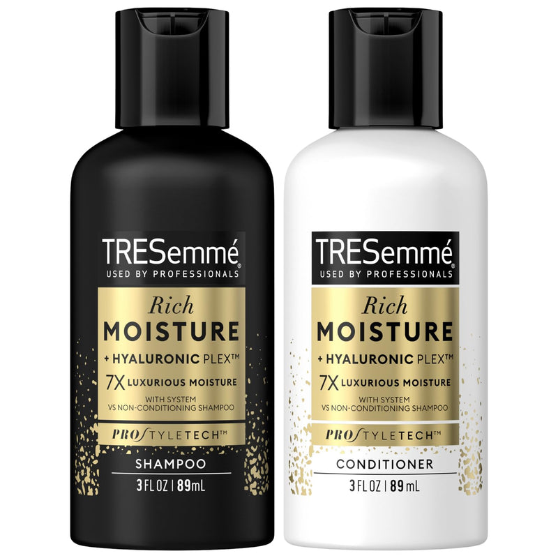 Tresemme Shampoo & Conditioner, Sulfate-Free, Travel Size - Moisture Rich Hair Treatment for Dry, Damaged Hair, Mini Shampoo & Conditioner for Hair Repair, Scented, 3 Oz Ea (2 Piece Set)