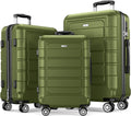 Luggage Sets Expandable PC+ABS Durable Suitcase Double Wheels TSA Lock 3Pcs, Champagne