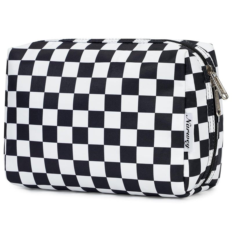 Large Checkered Makeup Bag Zipper Pouch Travel Cosmetic Bag Organizer for Women (Large, Light Checkerboard)