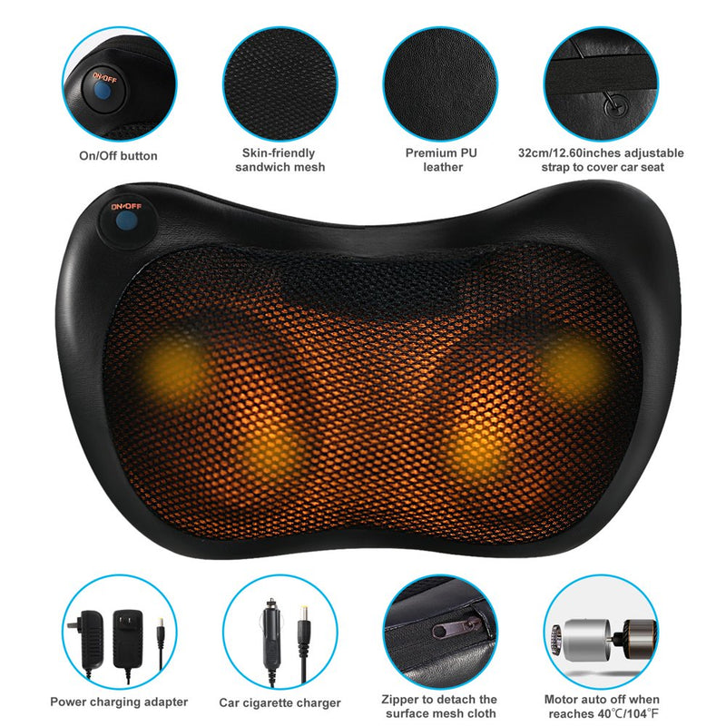 Back Massager,  Neck Massager with Heat Massage Pillow Gifts for Men Women Deep Kneading Shoulder Massager for Full Body Muscle for Home Car