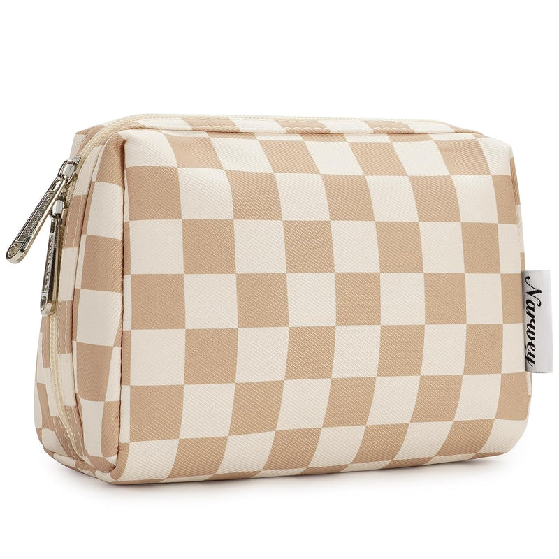 Large Checkered Makeup Bag Zipper Pouch Travel Cosmetic Bag Organizer for Women (Large, Light Checkerboard)