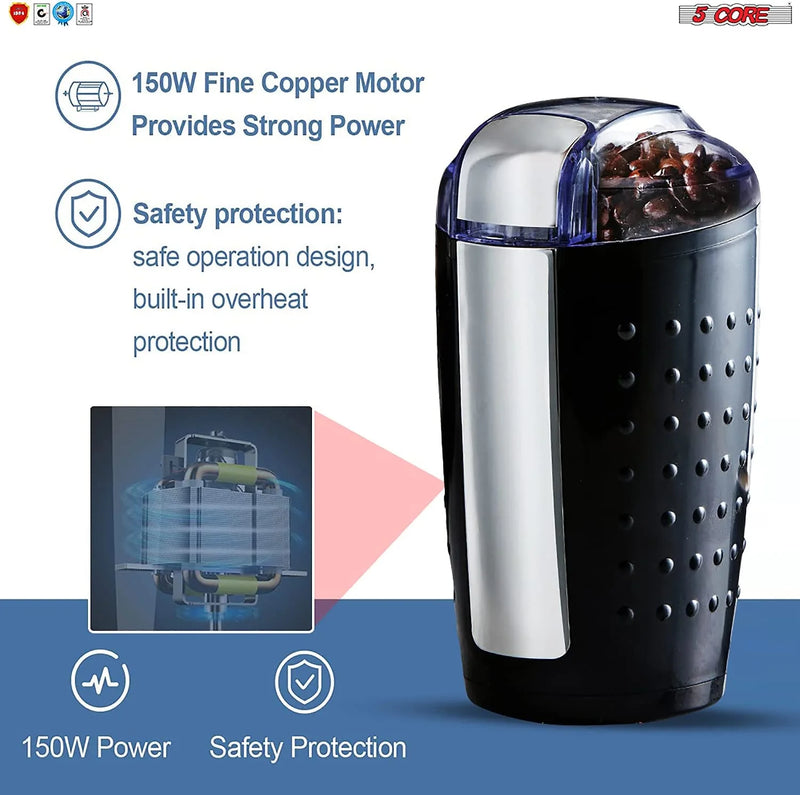 5Core Coffee Grinder 2Pcs 85 Gram Capacity 150W Electric Bean Spice Grinders Black & Brown