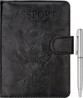 Passport Holder for Travel, RFID Passport Cover Wallet for Women Men, PU Leather Passport Book Card Holder Case with Pen, Travelling Essentials for Flying