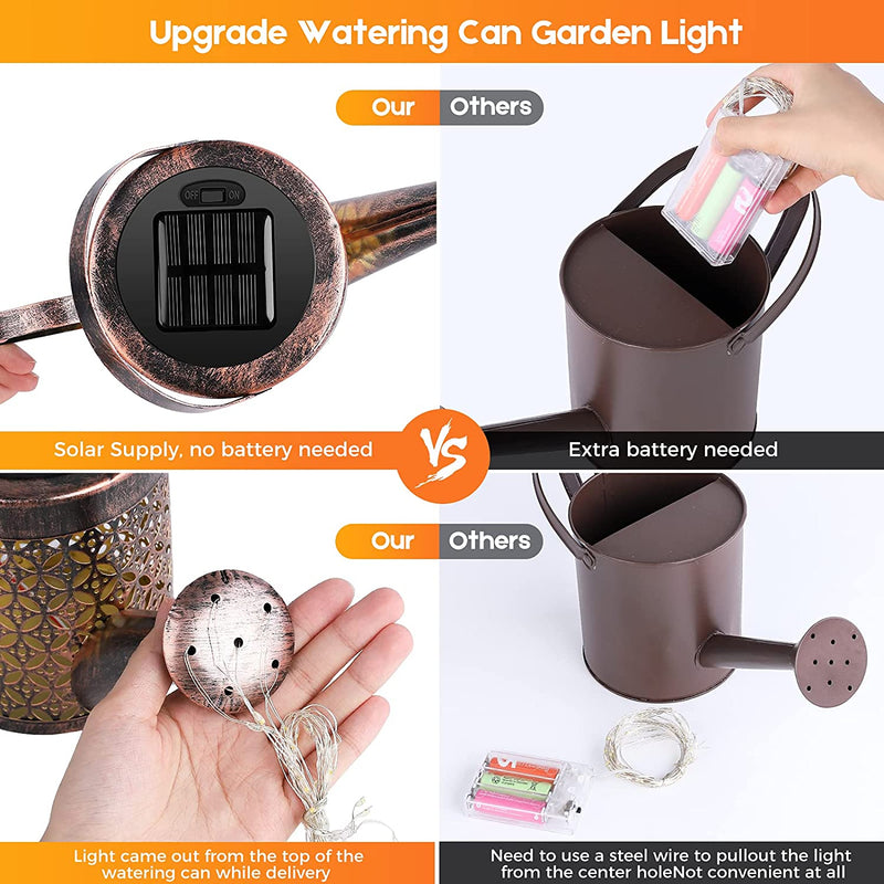 Solar Garden Lights Outdoor Solar Powered Waterproof - Lifetime Replacement - Decorative Kettle Art Light Waterproof IP55 with Installed Light String