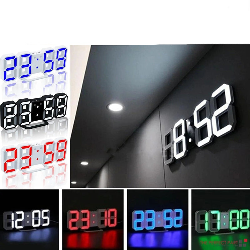 Digital 3D LED Big Wall Desk Alarm Clock Snooze 12/24 Hours Auto Brightness USB