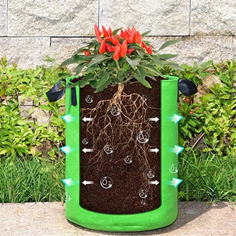 7/10 Gallon Potato Grow Bags,  Heavy Duty Aeration Fabric Pots, Thickened Nonwoven Fabric Garden Bag with Flap Handles,(Green)