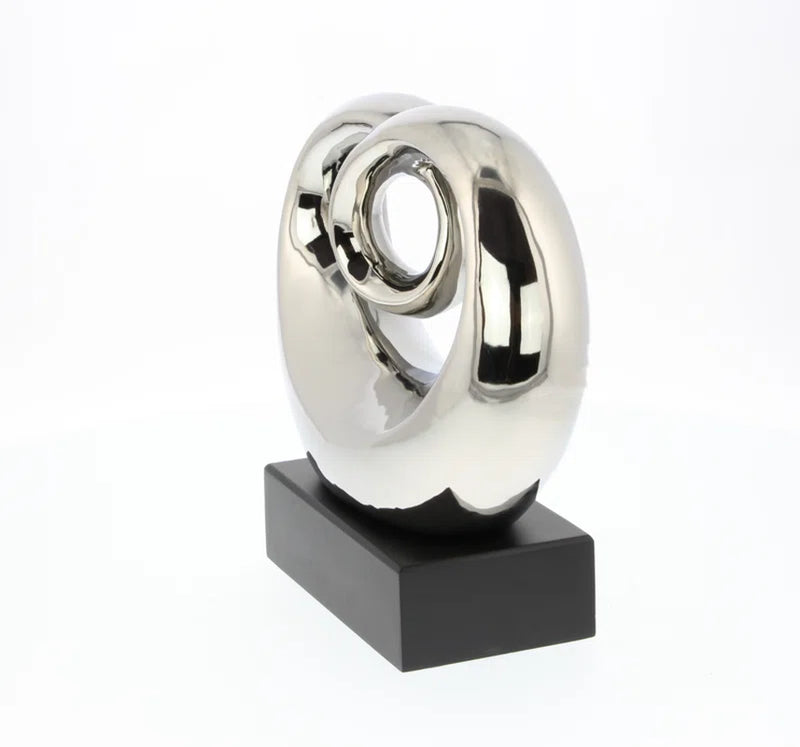 Allye Ceramic Swirl Abstract Decorative Silver Sculpture with Black Base